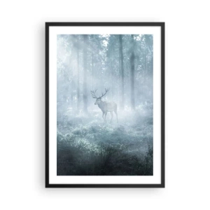 Poster in cornice nera - Cervi nella nebbia mattutina nella foresta - 50x70cm - Passeggiata mattutina sulle sue terre - Decorazione murale moderna per soggiorno e camera da letto ARTTOR