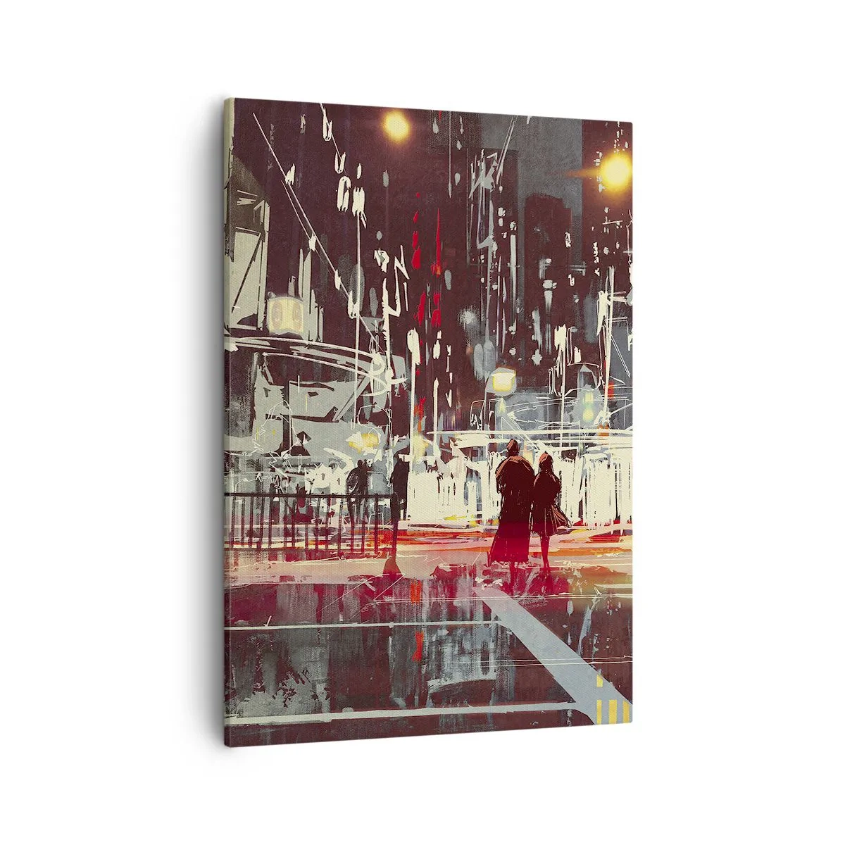 Quadro su tela - Stampe su Tela - Città di notte con luci al neon e sagome di persone per strada - 50x70cm - Viaggio nella grande città - Decorazione murale moderna per soggiorno e camera da letto ARTTOR