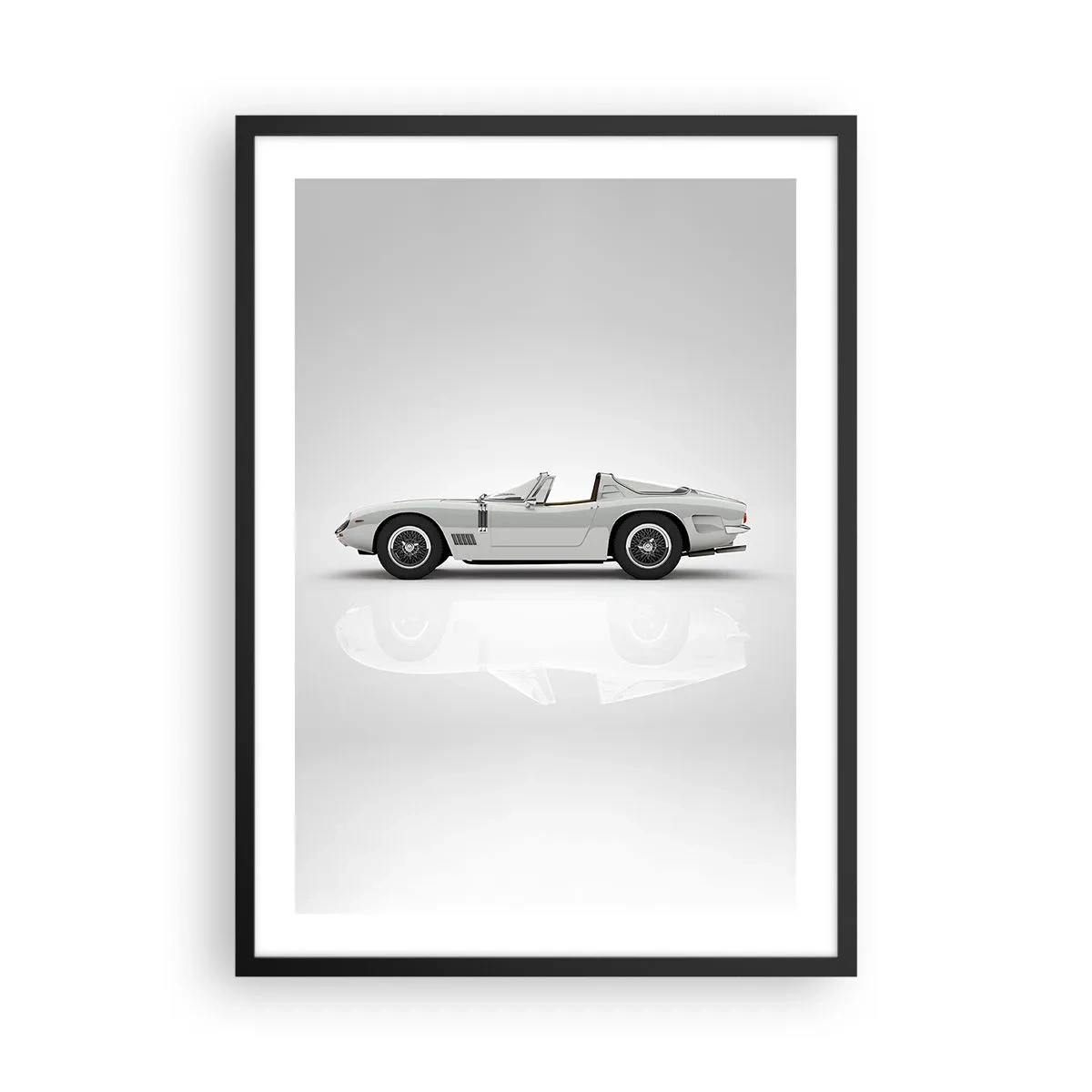 Poster in cornice nera - Classica decappottabile bianca su sfondo neutro - 50x70cm - Promessa di divertimento - Decorazione murale moderna per soggiorno e camera da letto ARTTOR