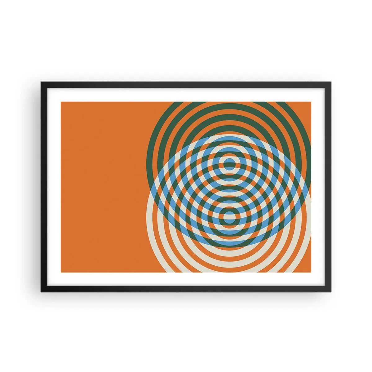 Poster in cornice nera - Cerchi concentrici su sfondo arancione - 70x50cm - Composizione astratta a cerchi - Decorazione murale moderna per soggiorno e camera da letto ARTTOR