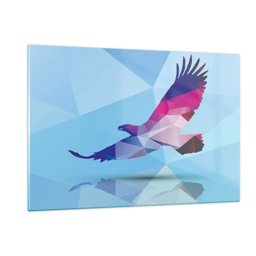 Quadro su vetro - Aquila geometrica su sfondo blu - 120x80cm - L'aquila nel cristallo lilla - Decorazione murale moderna per soggiorno e camera da letto ARTTOR