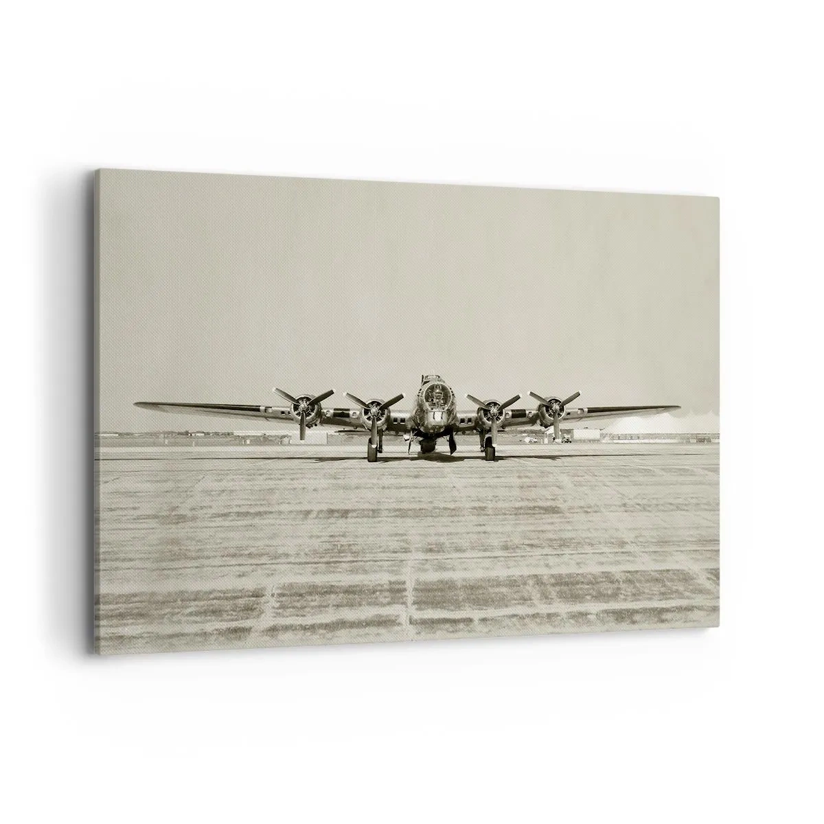 Quadro su tela - Stampe su Tela - Aereo storico all'aeroporto in seppia - 100x70cm - Pronto come sempre - Decorazione murale moderna per soggiorno e camera da letto ARTTOR