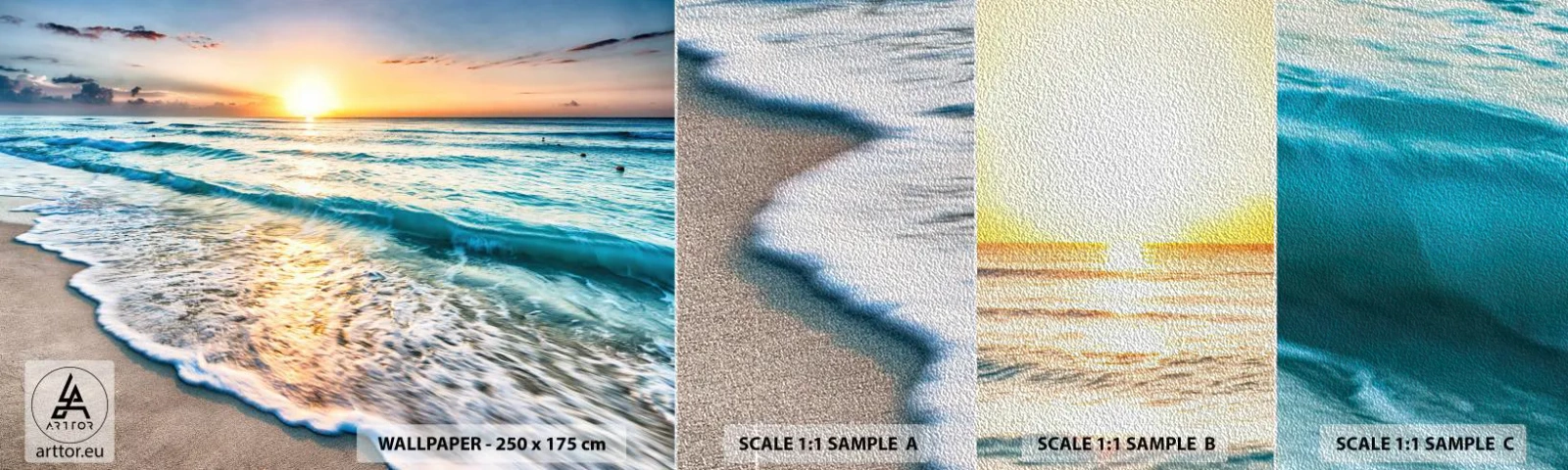 Campione di Fotomurale Premium Sand - Tramonto sul mare - Paesaggio, Spiaggia, Tramonto - 100x30 cm