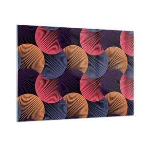 Quadro su vetro - Cerchi concentrici colorati che formano un motivo geometrico - 100x70cm - Al ritmo delle sfere - Decorazione murale moderna per soggiorno e camera da letto ARTTOR