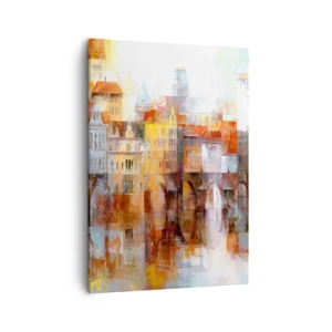 Quadro su tela - Stampe su Tela - Un pittoresco panorama della città con un ponte nei colori autunnali - 50x70cm - Anche sotto il ponte è bello - Decorazione murale moderna per soggiorno e camera da letto ARTTOR