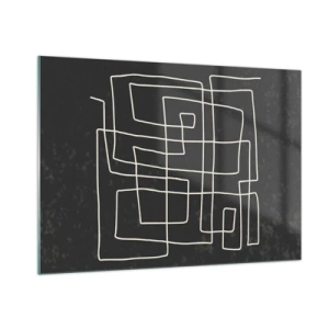 Quadro su vetro - Astrazione geometrica con linee bianche su sfondo nero - 100x70cm - Non è così semplice - Decorazione murale moderna per soggiorno e camera da letto ARTTOR