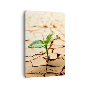 Quadro su tela - Stampe su Tela - Una pianta verde che cresce nella terra secca e screpolata - 80x120cm - L'indomita forza della vita - Decorazione murale moderna per soggiorno e camera da letto ARTTOR