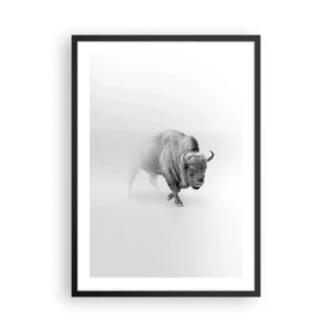 Poster in cornice nera - Una versione minimalista del bisonte - 50x70cm - Il re della prateria - Decorazione murale moderna per soggiorno e camera da letto ARTTOR