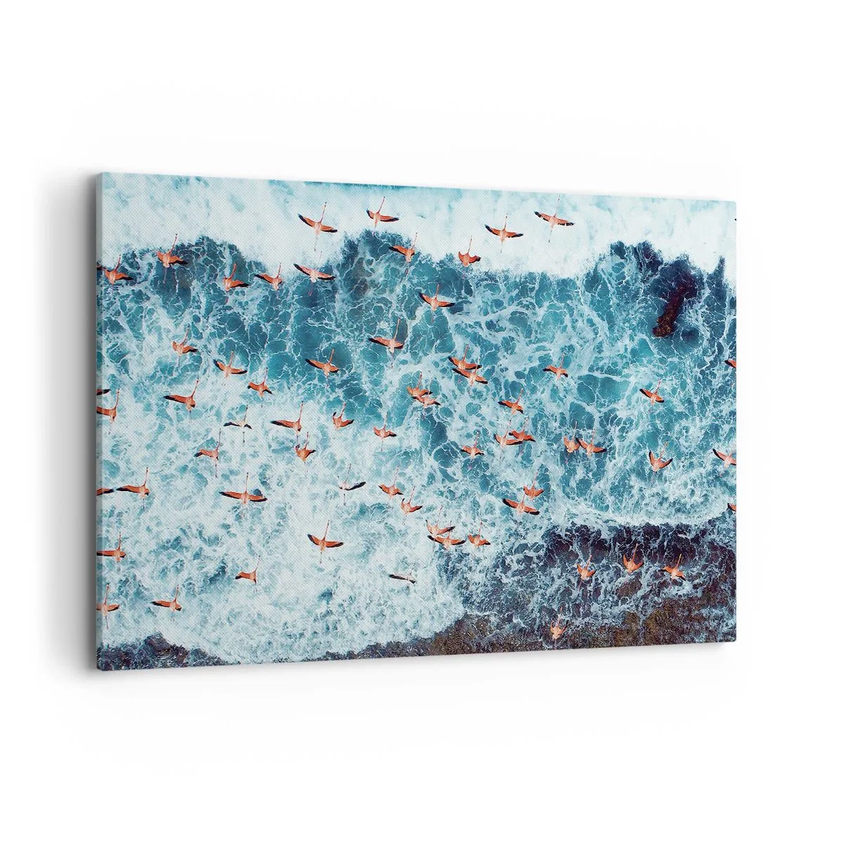 Quadro su tela - Stampe su Tela - Una vista a volo d'uccello di fenicotteri rosa su un oceano blu - 100x70cm - Parata sotto il mare - Decorazione murale moderna per soggiorno e camera da letto ARTTOR