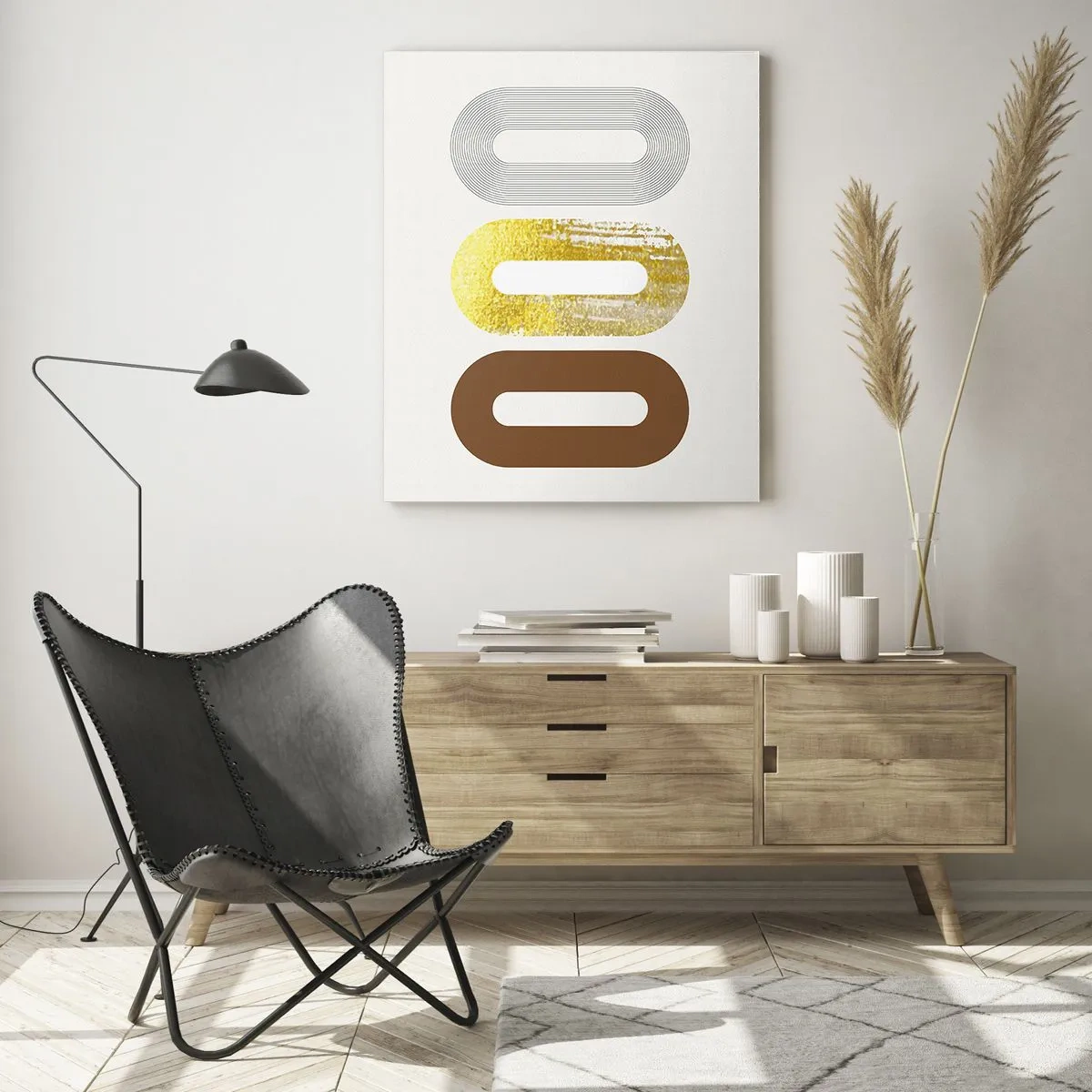 Quadro su vetro - Grafica geometrica moderna in oro e bronzo - 50x70cm - Ohh! - Decorazione murale moderna per soggiorno e camera da letto ARTTOR