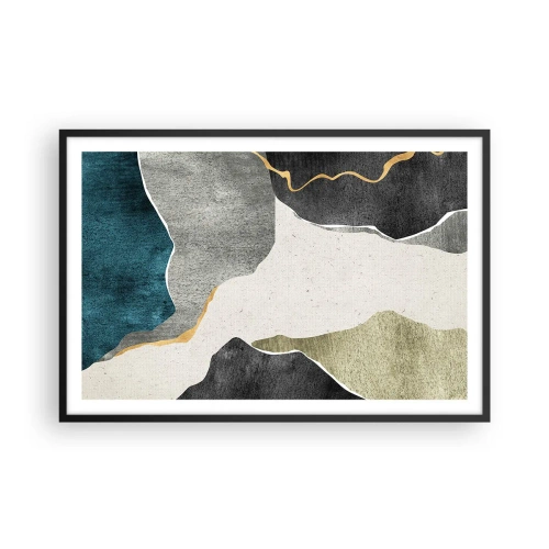 Poster in cornice nera - Composizione mosaico con filo d'oro - 91x61 cm