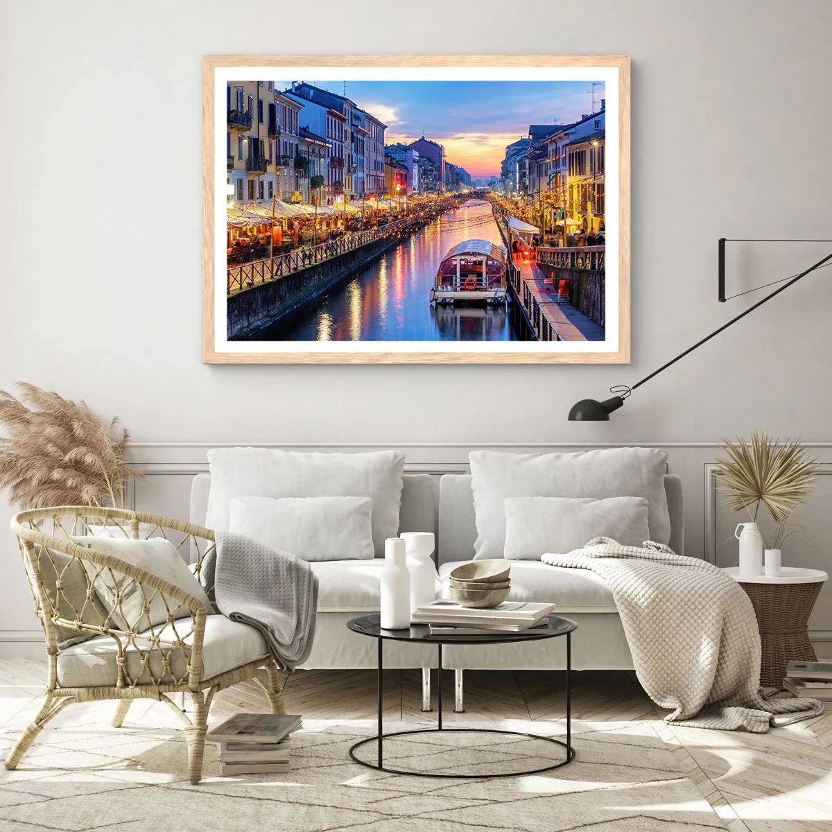 Poster in cornice rovere chiaro - Sera di luce e di divertimento - 100x70 cm