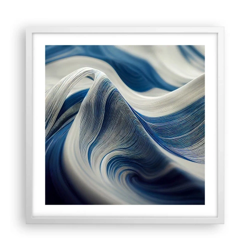 Poster in cornice bianca - Fluidità di blu e di bianco - 50x50 cm