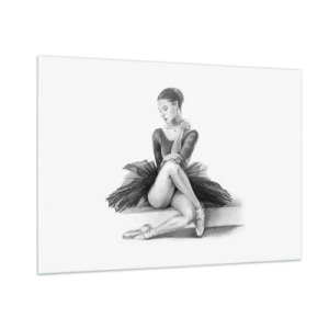 Quadro su vetro - Schizzo di una ballerina in abito nero in posa pensierosa - 100x70cm - Incantata dalla danza - Decorazione murale moderna per soggiorno e camera da letto ARTTOR