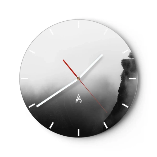 Orologio da parete - Orologio in Vetro - Una roccia nera sopra un abisso nebbioso in sfumature di grigio - 30x30cm - Al confine del mondo - Decorazione murale moderna per soggiorno, cucina e camera da letto ARTTOR