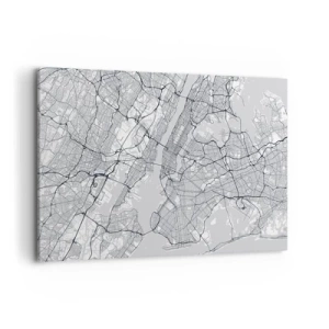 Quadro su tela - Stampe su Tela - Una mappa della città in stile minimalista su sfondo grigio - 120x80cm - Anatomia della metropoli - Decorazione murale moderna per soggiorno e camera da letto ARTTOR