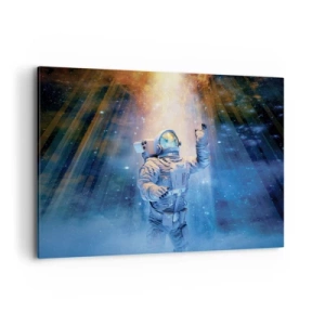 Quadro su tela - Stampe su Tela - Astronauta alla luce di un'esplosione cosmica piena di stelle - 100x70cm - Finalmente alla meta - Decorazione murale moderna per soggiorno e camera da letto ARTTOR