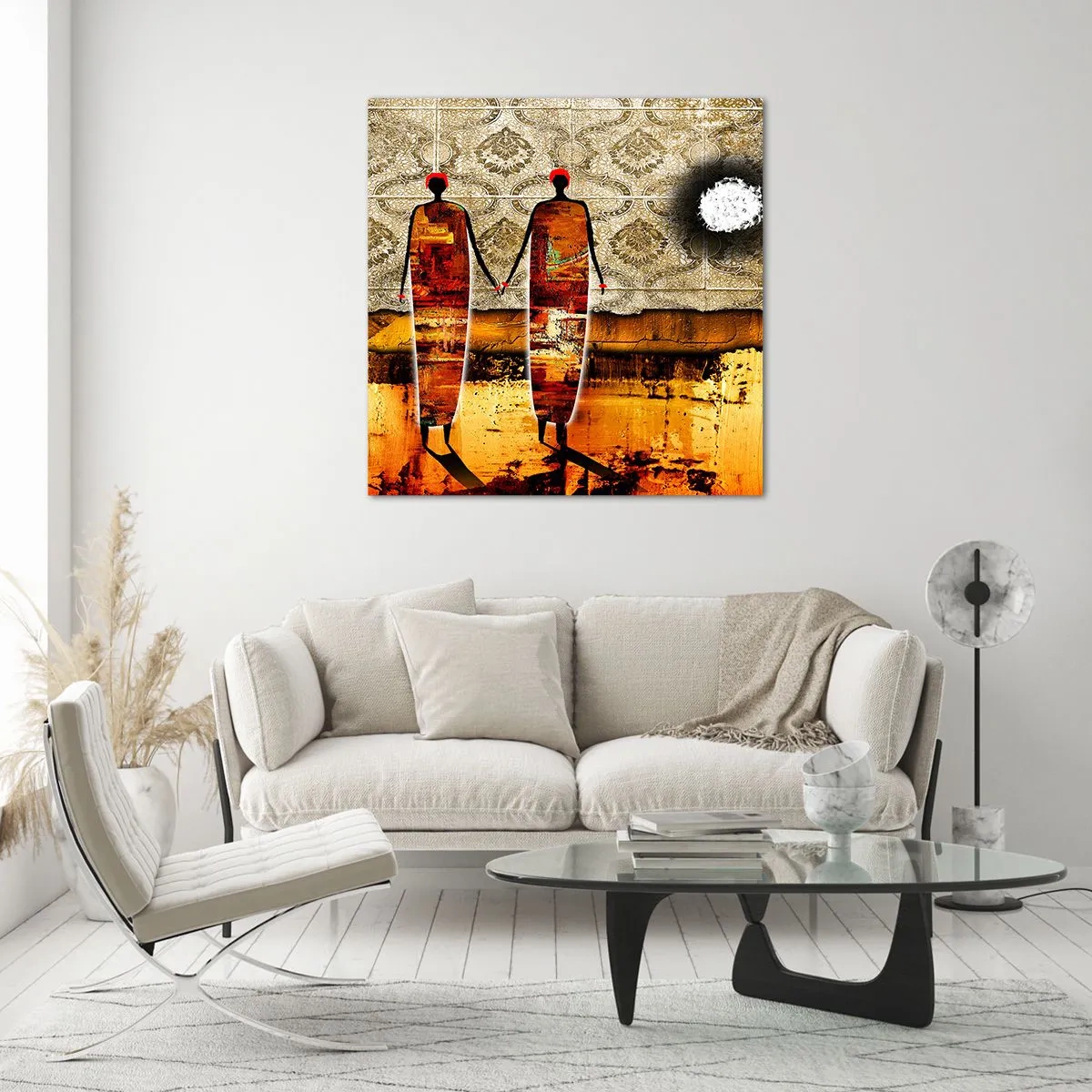 Quadro su vetro - Composizione etnica nei colori dell'Africa - 60x60 cm