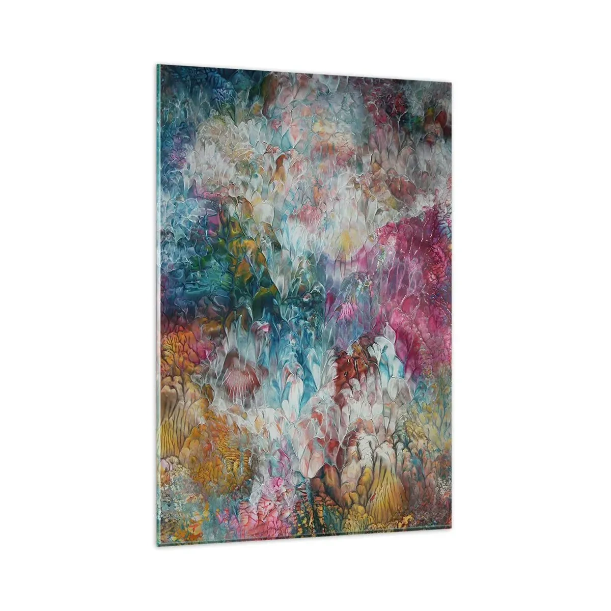 Quadro su vetro - Un'astrazione colorata che ricorda i fiori in fiore - 80x120cm - In piena fioritura - Decorazione murale moderna per soggiorno e camera da letto ARTTOR