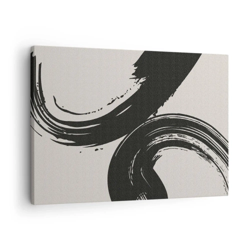 Quadro su tela - Stampe su Tela - Pennellate dinamiche in nero su sfondo chiaro - 70x50cm - Energico e circolare - Decorazione murale moderna per soggiorno e camera da letto ARTTOR