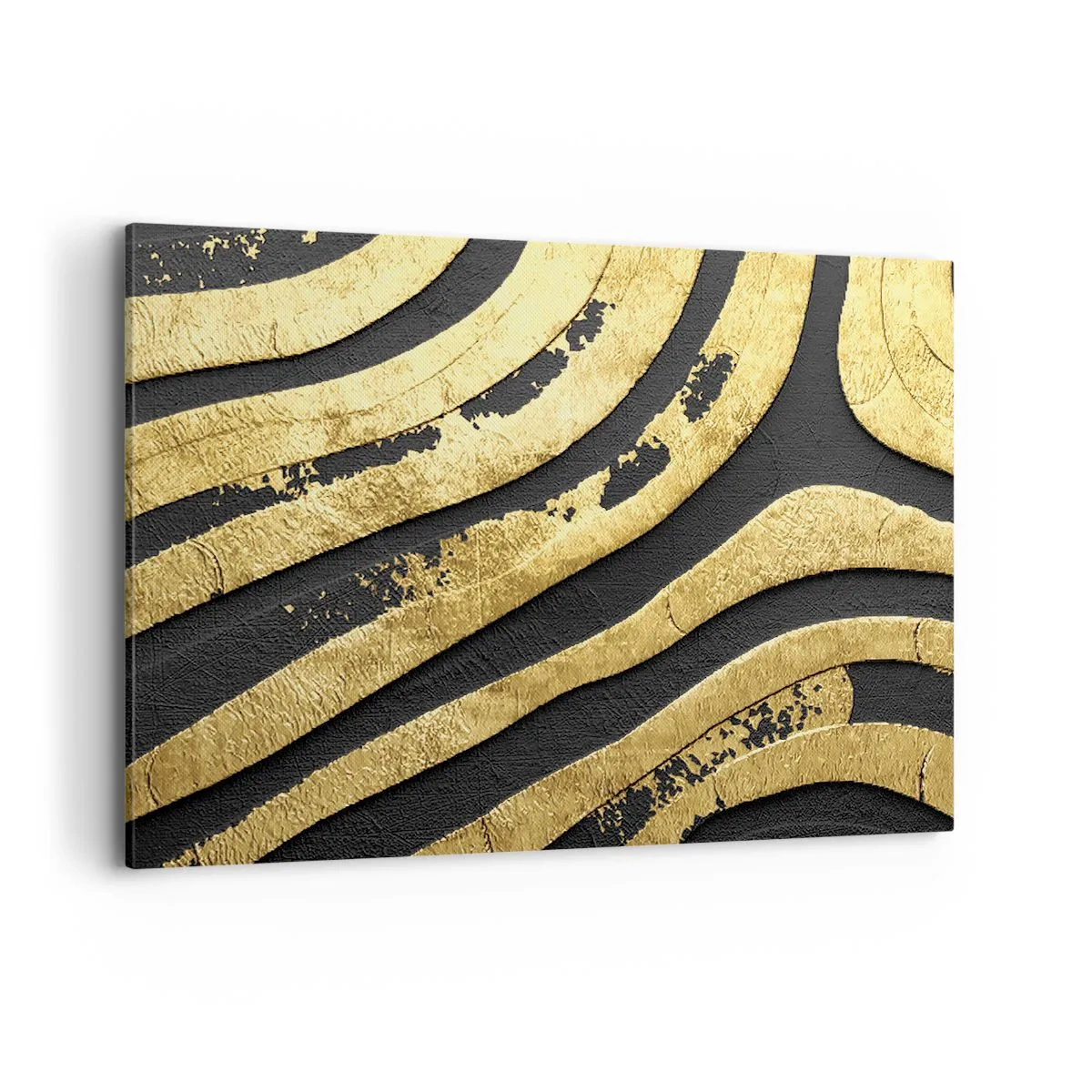 Quadro su tela - Stampe su Tela - Onde astratte dorate su sfondo nero - 120x80cm - Tutto scorre - Decorazione murale moderna per soggiorno e camera da letto ARTTOR