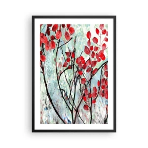 Poster in cornice nera - Foglie rosse su uno sfondo con texture astratta - 50x70cm - Albero in scarlatto - Decorazione murale moderna per soggiorno e camera da letto ARTTOR