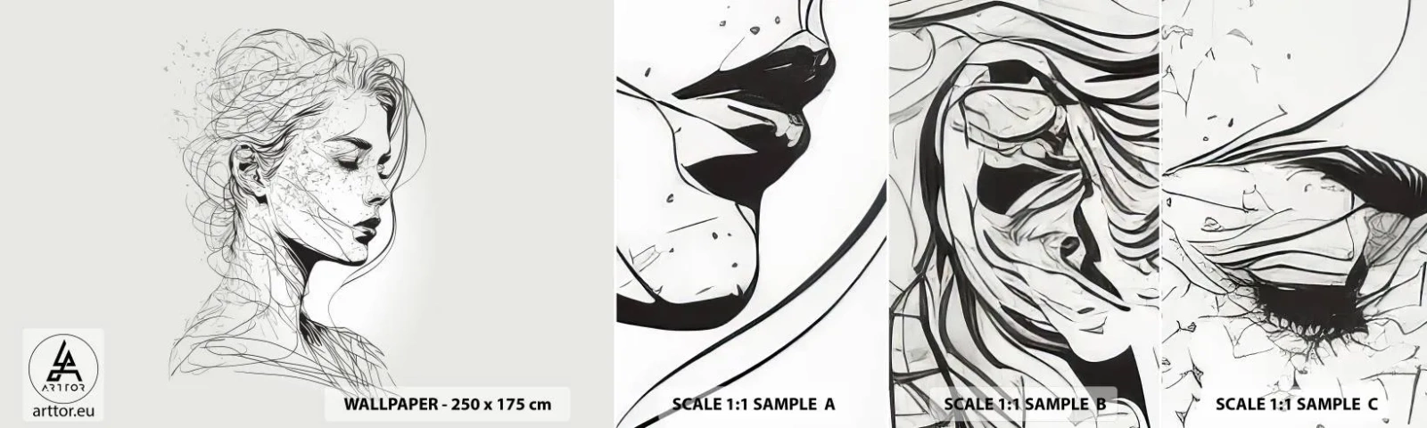 Campione Di Fotomurale Standard Eco - Ritratto pensieroso - Donna, Ritratto, Linea - 100x30 cm