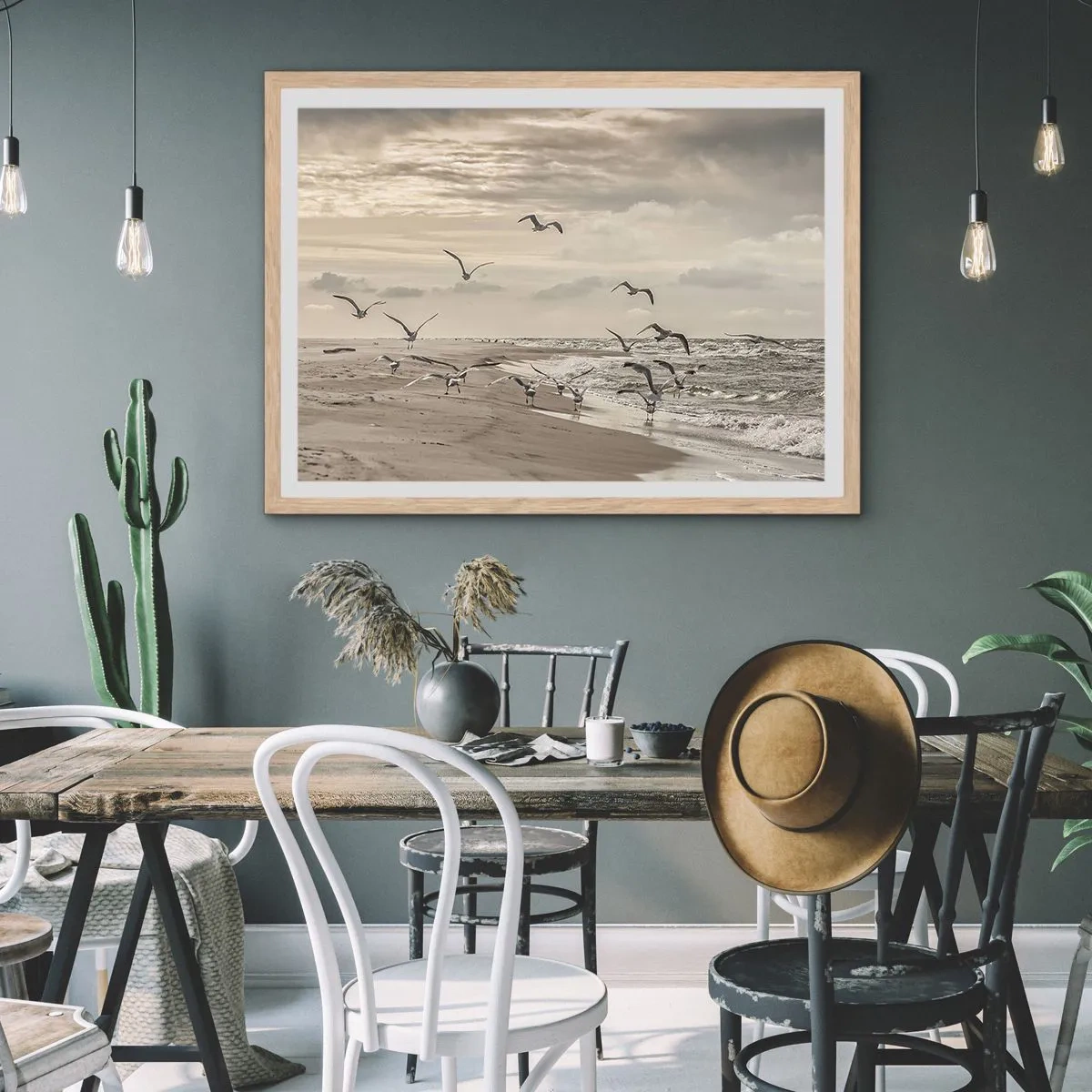 Poster in cornice rovere chiaro - Brusio del mare, canto degli uccelli - 70x50 cm