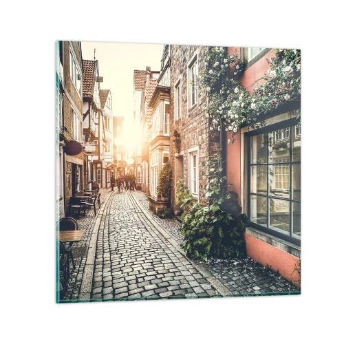 Quadro su vetro - L'angolo delle rose nella luce rosata - 30x30 cm