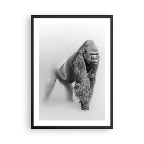 Poster in cornice nera - Ritratto di un gorilla su uno sfondo minimalista - 50x70cm - Sicuro della propria forza - Decorazione murale moderna per soggiorno e camera da letto ARTTOR