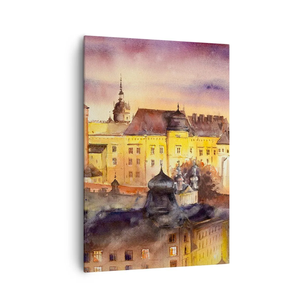 Quadro su tela - Stampe su Tela - Un pittoresco dipinto ad acquerello di un castello al tramonto - 70x100cm - Storia e fiaba - Decorazione murale moderna per soggiorno e camera da letto ARTTOR