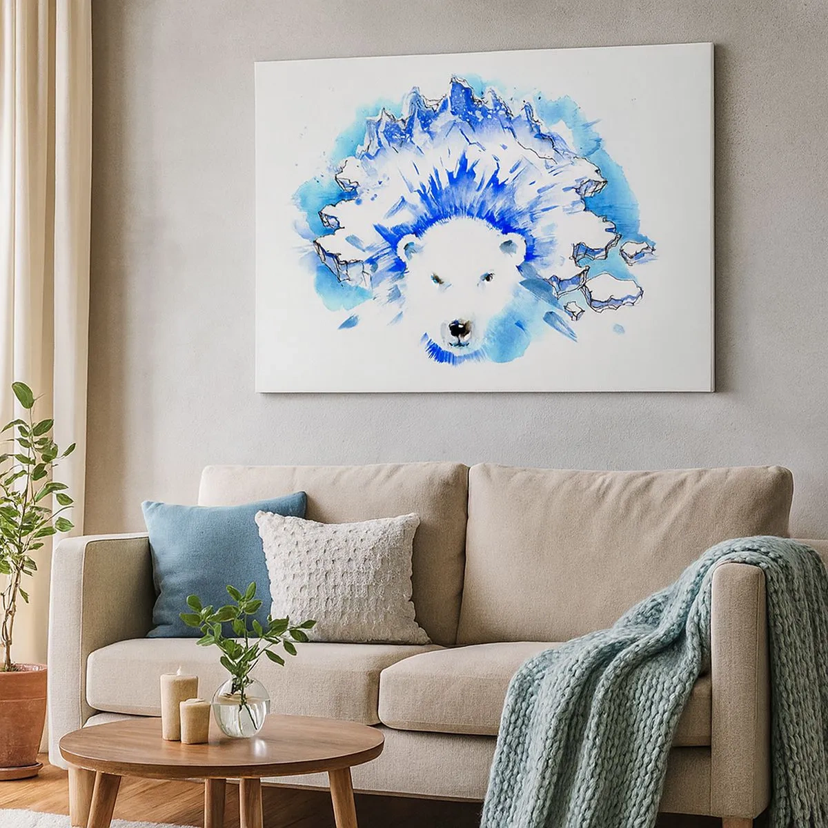 Quadro su tela - Stampe su Tela - Dipinto artistico ad acquerello di un orso polare con un motivo ghiacciato - 70x50cm - Il re dell'Artide con la corona di ghiaccio - Decorazione murale moderna per soggiorno e camera da letto ARTTOR