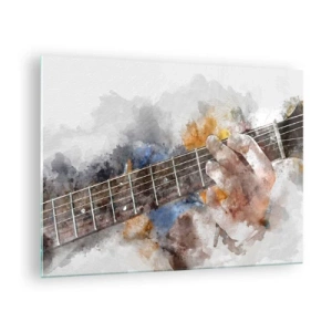 Quadro su vetro - Motivo acquerello di una mano che suona una chitarra - 70x50cm - Poesia tra le corde - Decorazione murale moderna per soggiorno e camera da letto ARTTOR