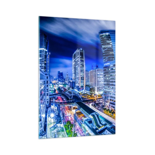 Quadro su vetro - Panorama di una città moderna di notte con luci brillanti - 50x70cm - Il ritmo notturno della città - Decorazione murale moderna per soggiorno e camera da letto ARTTOR