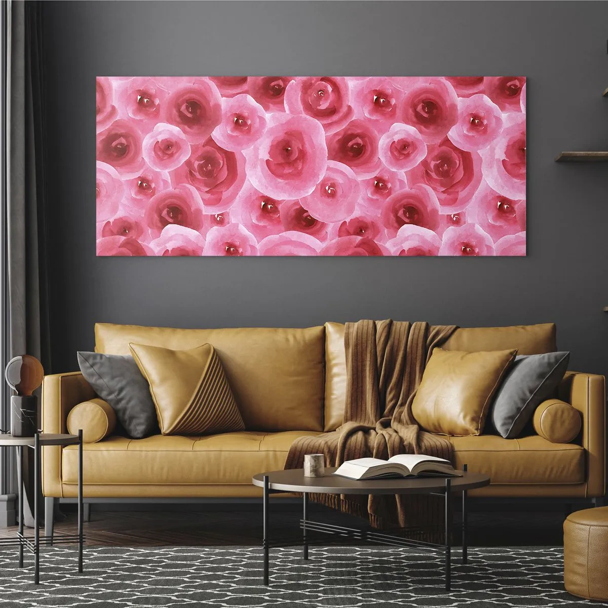 Quadro su vetro - Delicate rose nelle tonalità pastello del rosa - 160x50cm - Rose in alto e in basso - Decorazione murale moderna per soggiorno e camera da letto ARTTOR
