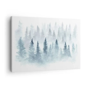 Quadro su tela - Stampe su Tela - Foreste di conifere immerse in una delicata nebbia - 70x50cm - Avvolti nella nebbia - Decorazione murale moderna per soggiorno e camera da letto ARTTOR