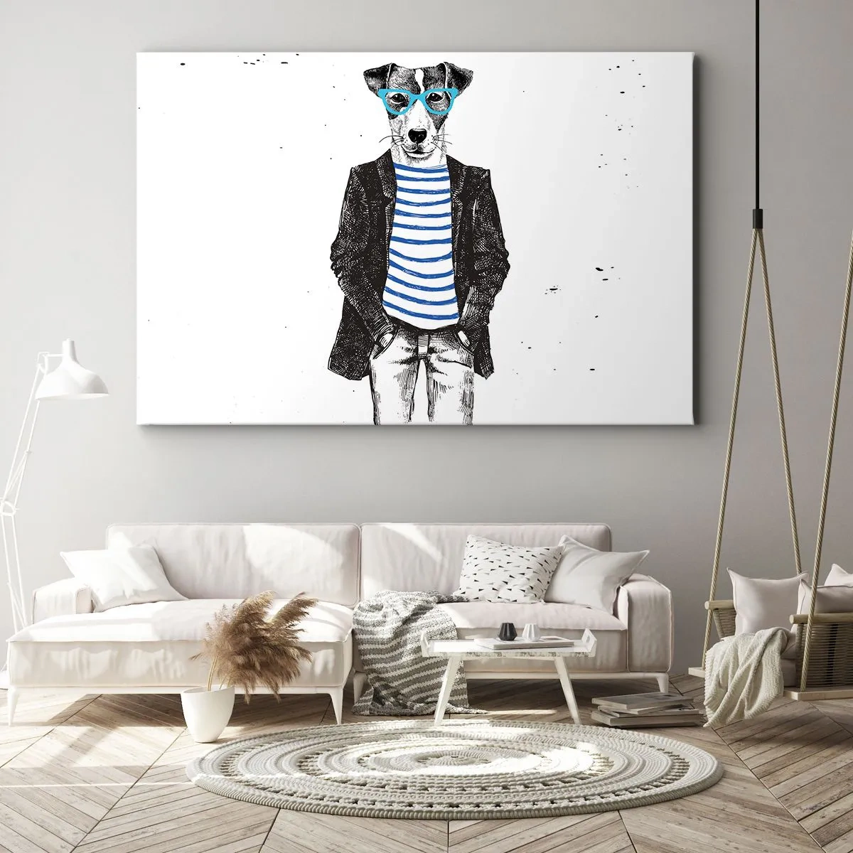 Quadro su tela - Stampe su Tela - Ritratto di un cane con occhiali e camicia da marinaio in stile umoristico - 120x80cm - Incantesimo sul cane - Decorazione murale moderna per soggiorno e camera da letto ARTTOR