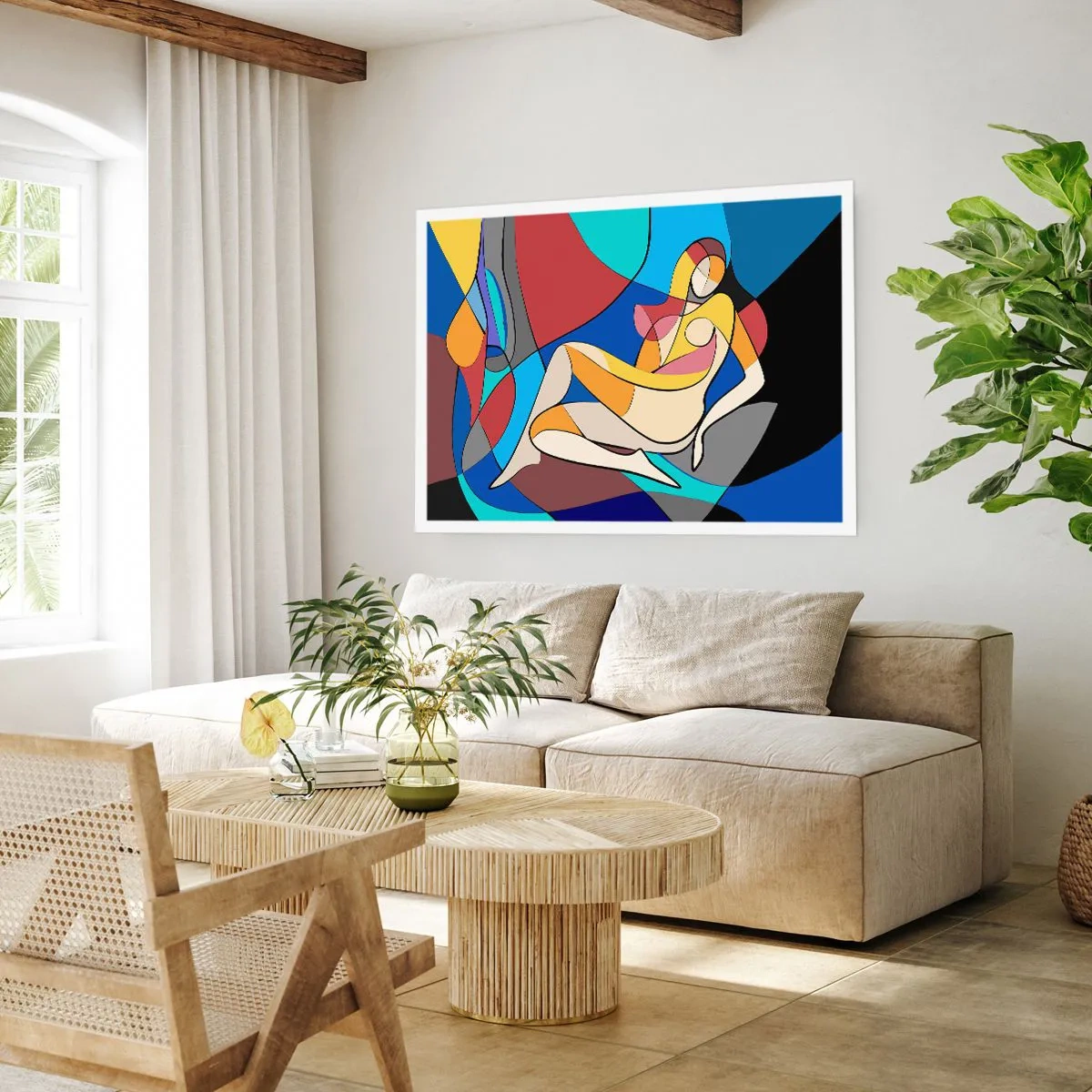 Poster - Nudo colorato in stile cubista - 100x70cm - Nudo cubista - Decorazione murale moderna per soggiorno e camera da letto ARTTOR