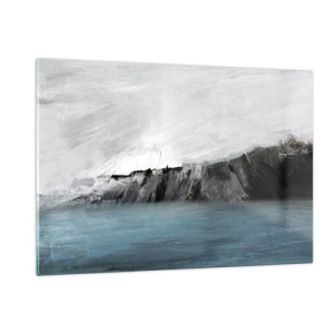 Quadro su vetro - Composizione astratta nei toni del blu, bianco e nero - 120x80cm - Acqua-terra: lo scontro degli elementi - Decorazione murale moderna per soggiorno e camera da letto ARTTOR