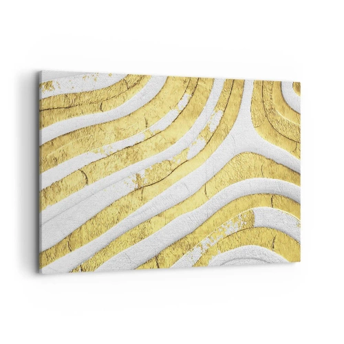 Quadro su tela - Stampe su Tela - Linee astratte dorate e bianche in una texture 3D - 120x80cm - Composizione in bianco e oro - Decorazione murale moderna per soggiorno e camera da letto ARTTOR
