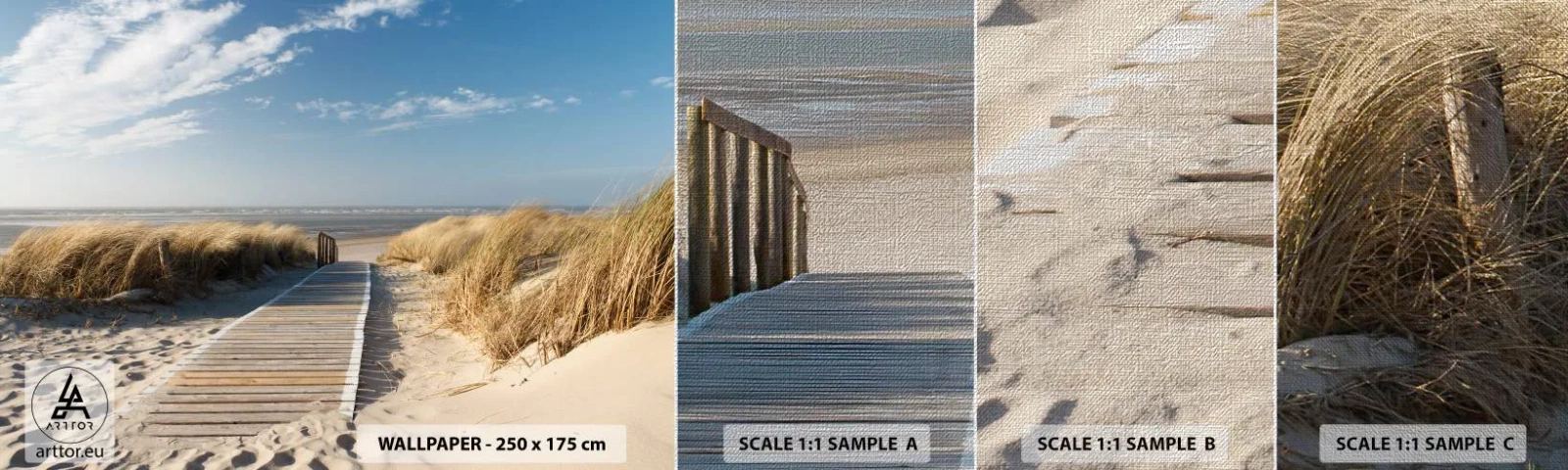 Campione di Fotomurale Premium Canvas - Dopo la duna, nel fruscio dell'erba - Paesaggio, Mare, Spiaggia - 100x30 cm