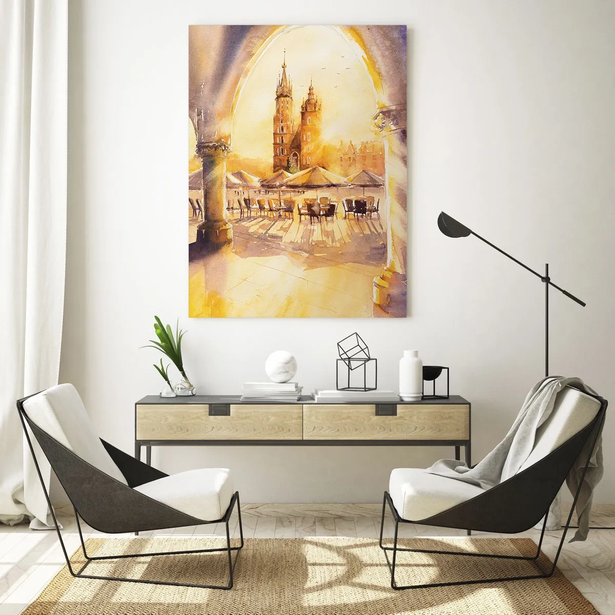 Quadro su vetro - Alba sulla piazza di Cracovia - 80x120 cm