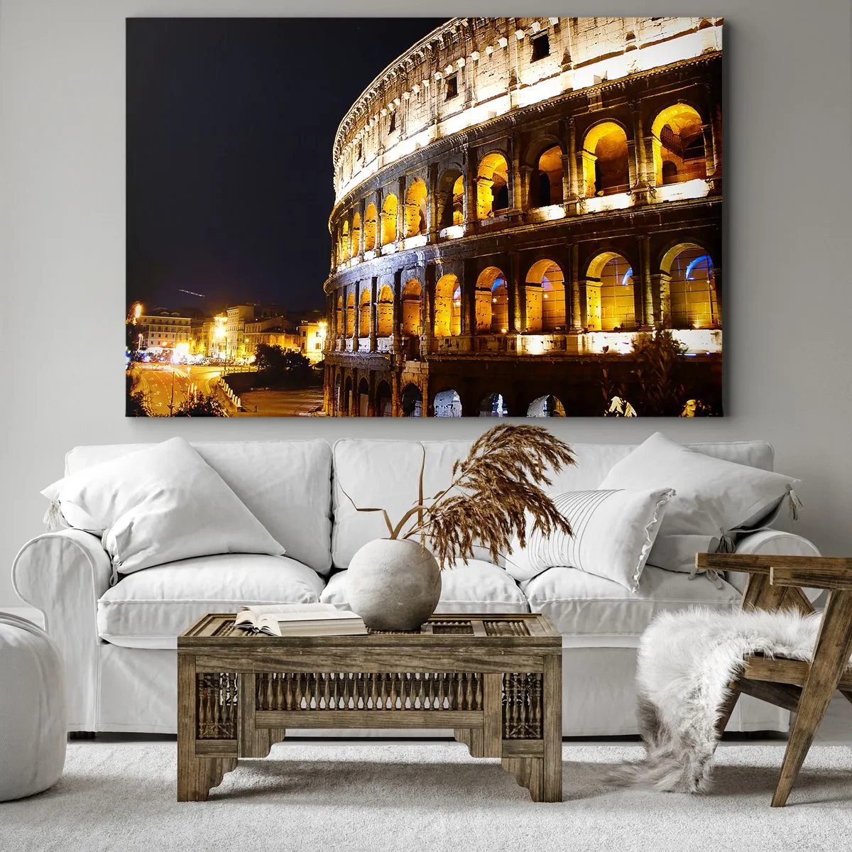 Quadro su tela - Stampe su Tela - Il Colosseo illuminato dalle luci di notte a Roma - 100x70cm - È tempo di iniziare i giochi - Decorazione murale moderna per soggiorno e camera da letto ARTTOR