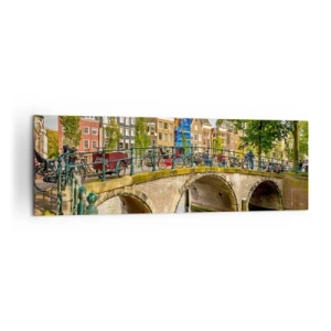 Quadro su tela - Stampe su Tela - Un pittoresco canale con un ponte ad Amsterdam - 160x50cm - La primavera sul canale - Decorazione murale moderna per soggiorno e camera da letto ARTTOR