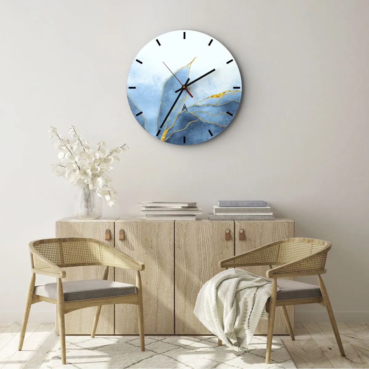 Orologio da parete - Orologio in Vetro - Blu nell'oro - 30x30 cm