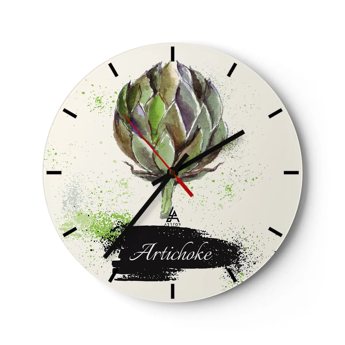 Orologio da parete - Orologio in Vetro - Carciofo acquerello su sfondo chiaro - 30x30cm - Evviva la verdura! - Decorazione murale moderna per soggiorno, cucina e camera da letto ARTTOR