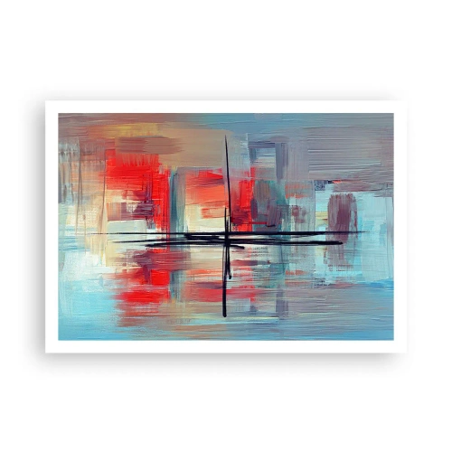 Poster - Una composizione astratta con colori intensi, linee e forme geometriche. - 100x70cm - Paesaggio in una dimensione sconosciuta - Decorazione murale moderna per soggiorno e camera da letto ARTTOR