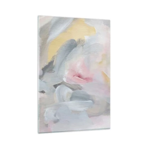 Quadro su vetro - Pennellate pastello astratte nelle tonalità del rosa e del grigio. - 80x120cm - Nel mondo pastello - Decorazione murale moderna per soggiorno e camera da letto ARTTOR