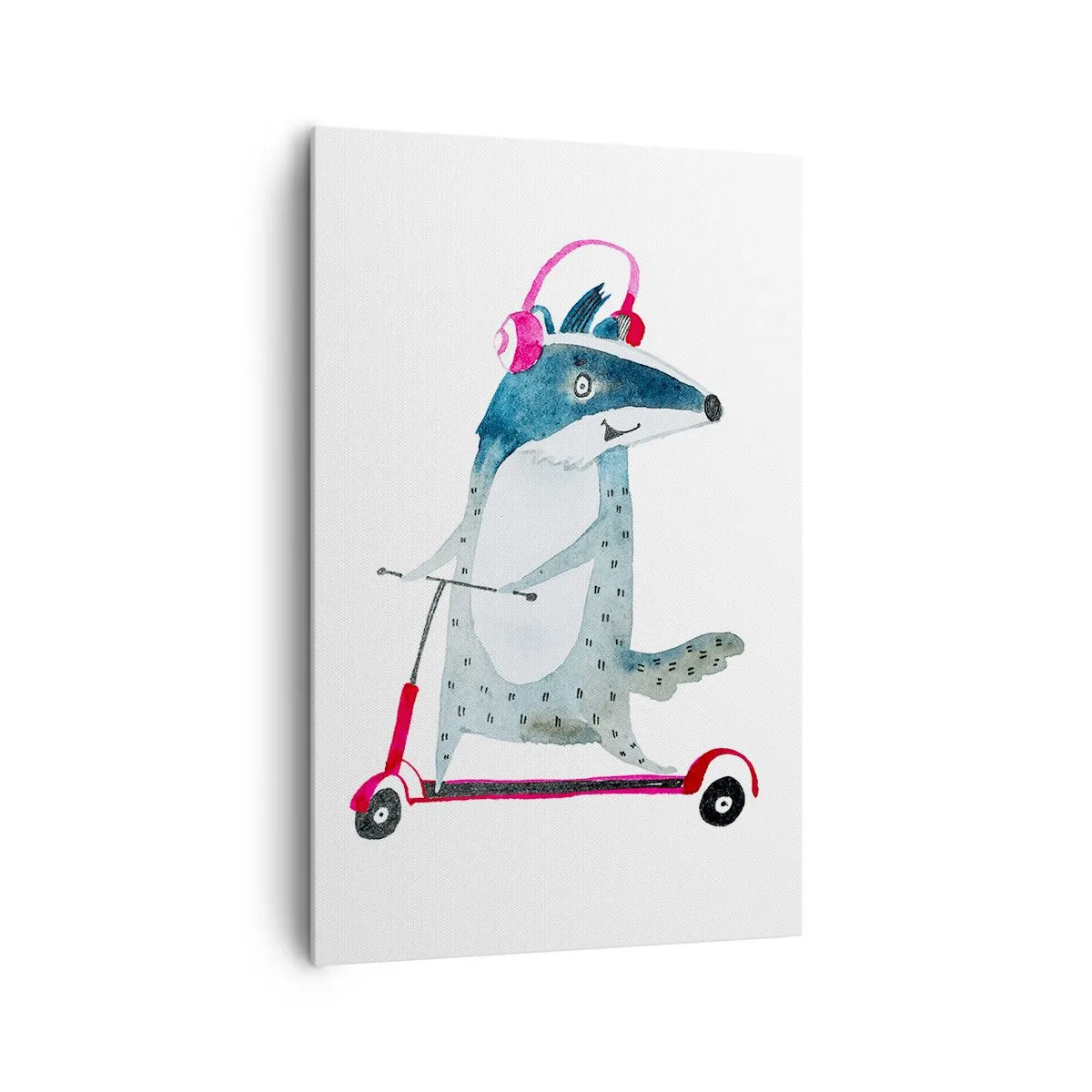 Quadro su tela - Stampe su Tela - Tasso su uno scooter con cuffie rosa - 80x120cm - Tassi di gioia - Decorazione murale moderna per soggiorno e camera da letto ARTTOR