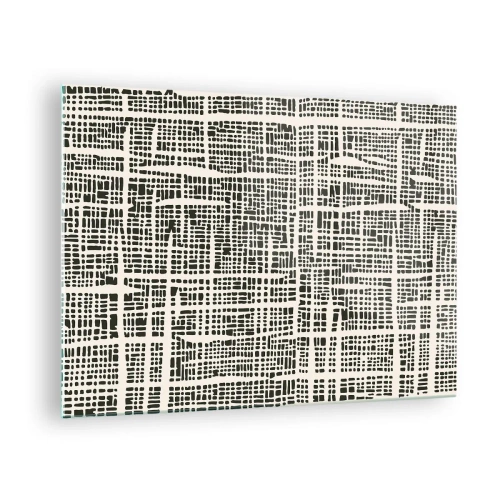 Quadro su vetro - Un'astrazione in bianco e nero che ricorda una griglia di punti. - 70x50cm - Composizione tessuta - Decorazione murale moderna per soggiorno e camera da letto ARTTOR